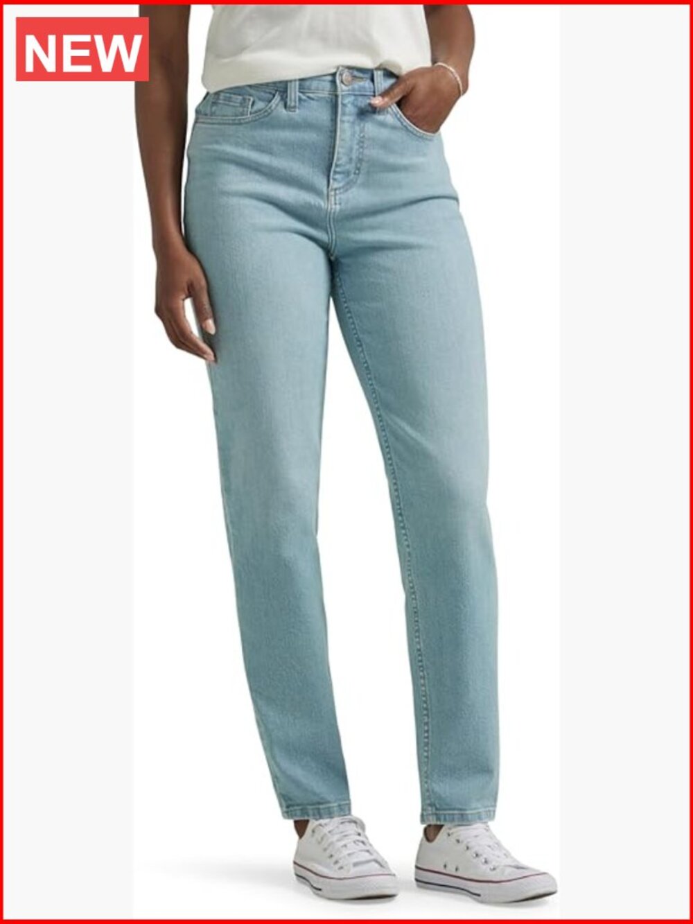 High Rise Straight Leg Mom Jeans in Stretch Denim